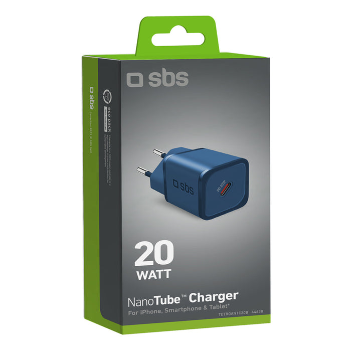 SBS TETRGAN1C20B 20W GaN Wall Charger with Power Delivery - Blue