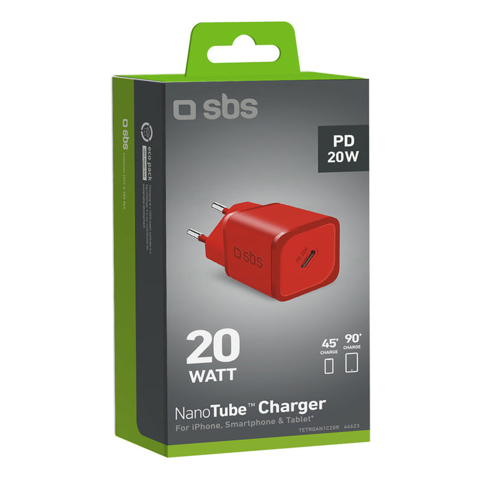 SBS TETRGAN1C20R 20W GaN Wall Charger with Power Delivery - Red