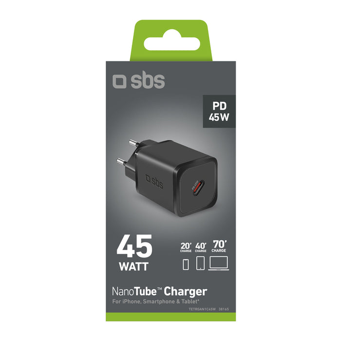 SBS TETRGAN1C45W 45W GaN USB-C Wall Charger with Power Delivery - Black
