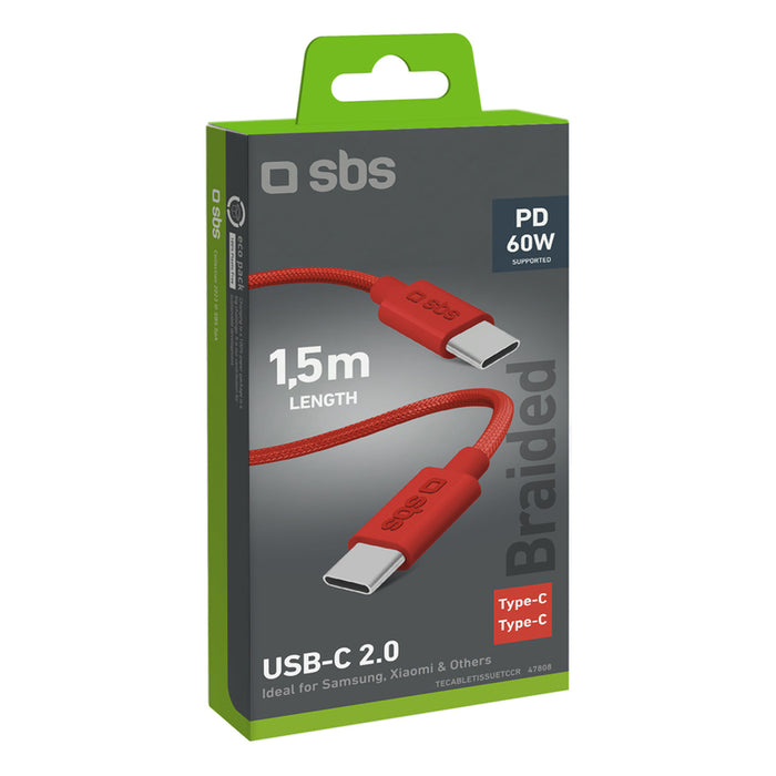 SBS TECABLETISSUETCCR USB-C - USB-C 1.5m 60W Braided Cable - Red