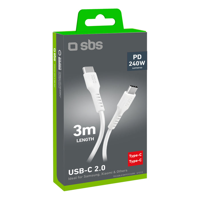 Cable SBS USB-C 2.0 240W 3M 47785 WHITE