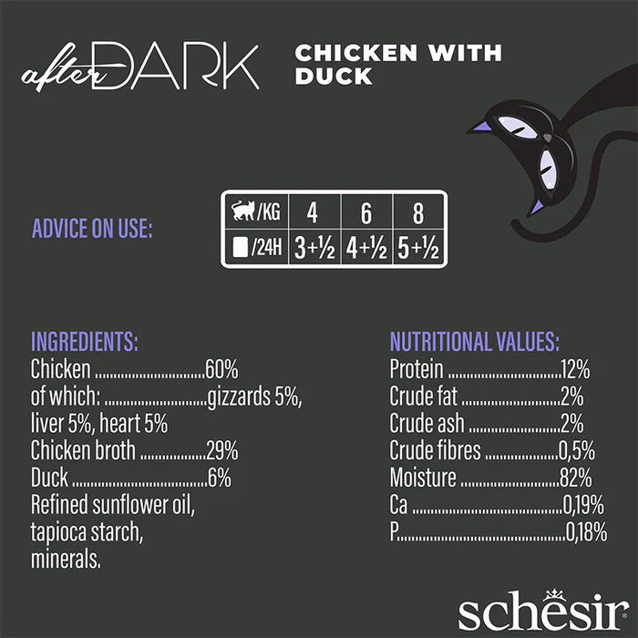 SCHESIR After Dark Chicken fillet with duck in broth - wet cat food - 80g