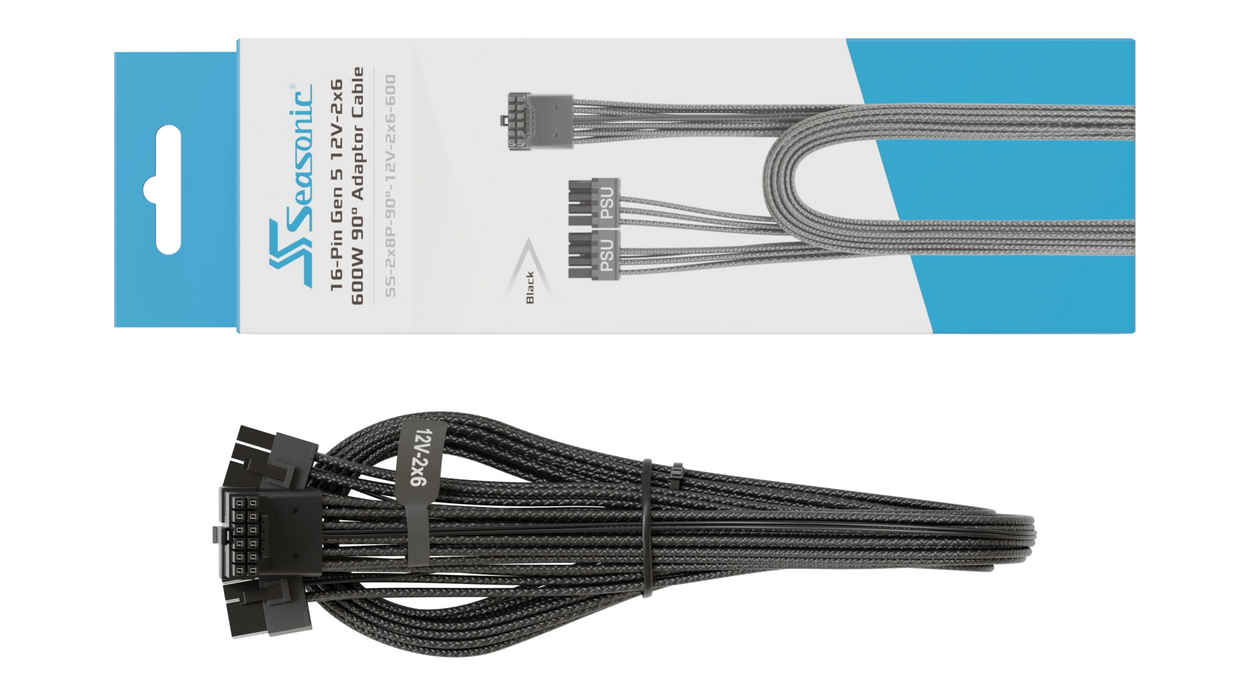 Seasonic 90° 12VHPWR 600W 16-Pin to 2x8 Pin Cable for Seasonic Power Supplies