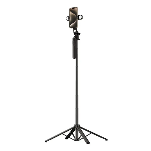 Selfie stick WH181D-Y1S 1.75m aluminum alloy telescopic tripod with dual lamp and phone holder - black - Photo