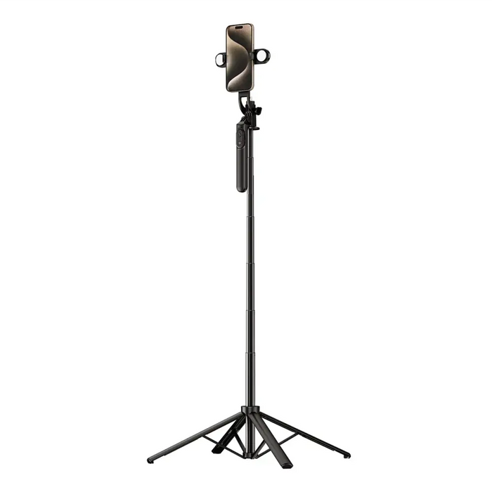 Selfie stick WH181D-Y1S 1.75m aluminum alloy telescopic tripod with dual lamp and phone holder - black - Photo