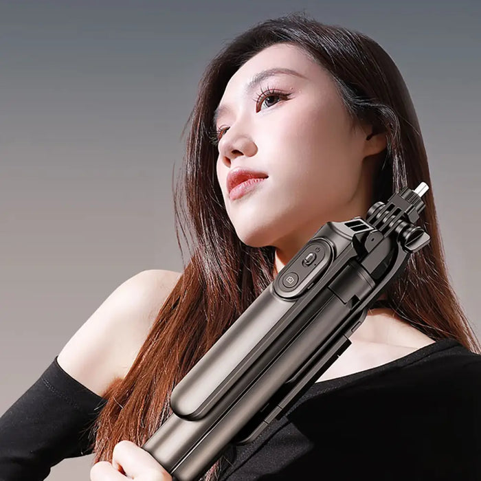 Selfie stick WH181D-Y1S 1.75m aluminum alloy telescopic tripod with dual lamp and phone holder - black - Photo