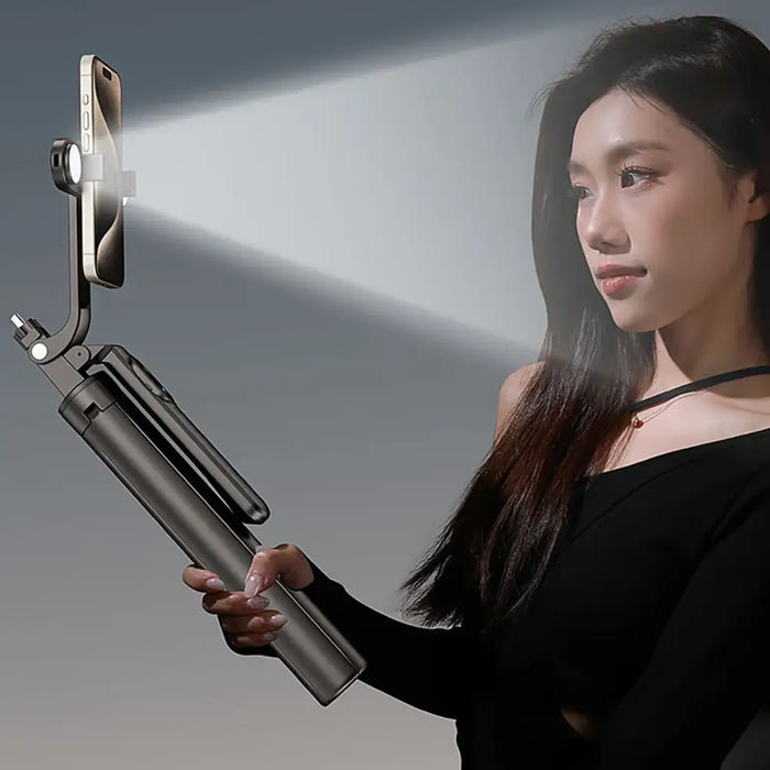 Selfie stick WH181D-Y1S 1.75m aluminum alloy telescopic tripod with dual lamp and phone holder - black - Photo