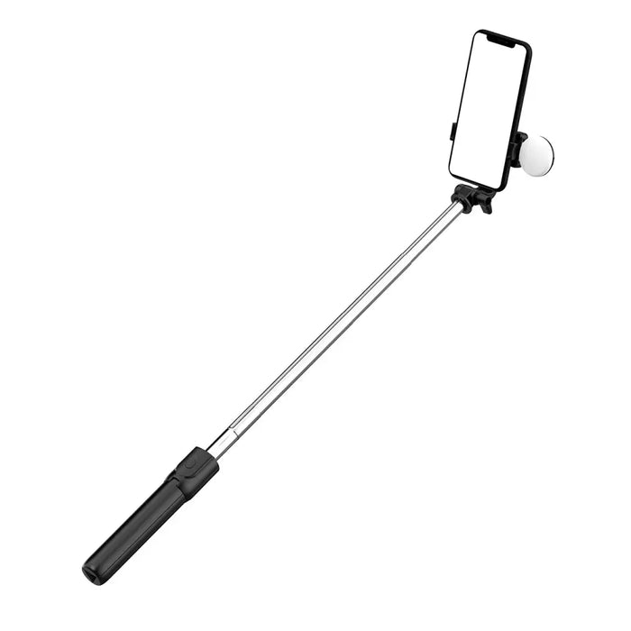 Selfie stick WH1YXS telescopic tripod 1m with round lamp and phone holder - black - Photo accessories<<<HurtelXML