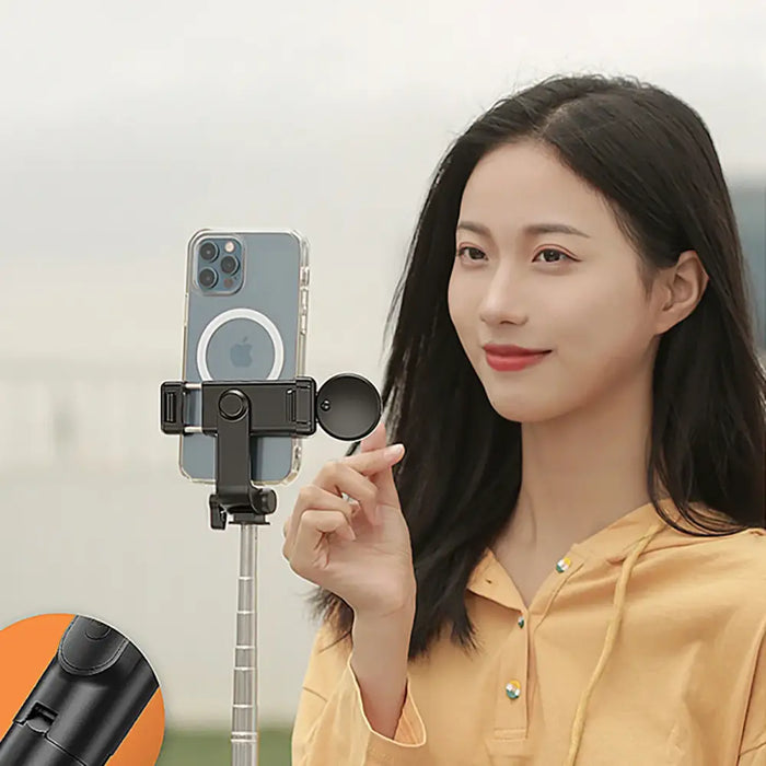 Selfie stick WH1YXS telescopic tripod 1m with round lamp and phone holder - black - Photo accessories<<<HurtelXML