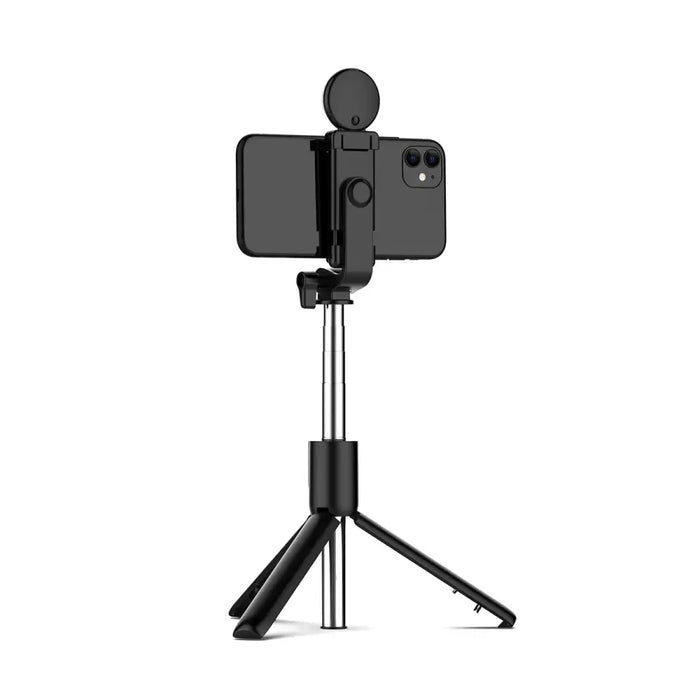 Selfie stick WH1YXS telescopic tripod 1m with round lamp and phone holder - black - Photo accessories<<<HurtelXML