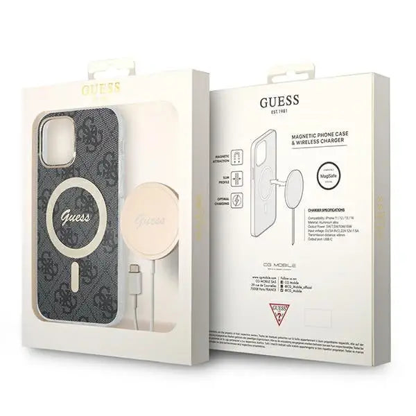 Set Guess GUBPP12MH4EACSK Case+ Charger iPhone 12/12 Pro black/black hard case 4G Print MagSafe - Cell phone cases