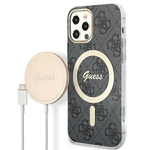 Set Guess GUBPP12MH4EACSK Case+ Charger iPhone 12/12 Pro black/black hard case 4G Print MagSafe - Cell phone cases