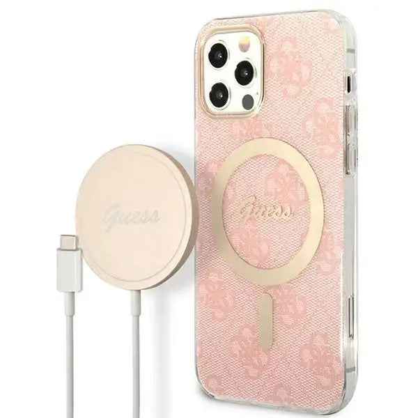 Set Guess GUBPP12MH4EACSP Case+ Charger iPhone 12/12 Pro pink/pink hard case 4G Print MagSafe - Cell phone cases