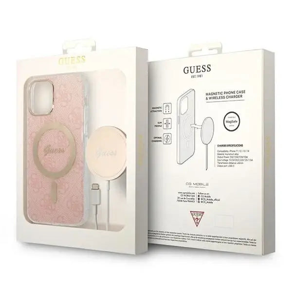 Set Guess GUBPP12MH4EACSP Case+ Charger iPhone 12/12 Pro pink/pink hard case 4G Print MagSafe - Cell phone cases