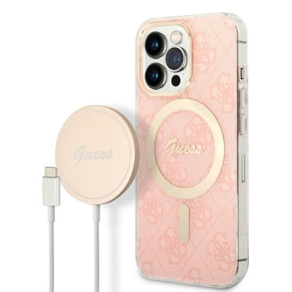 Set Guess GUBPP13LH4EACSP Case+ Charger iPhone 13 Pro pink/pink hard case 4G Print MagSafe - Cell phone cases