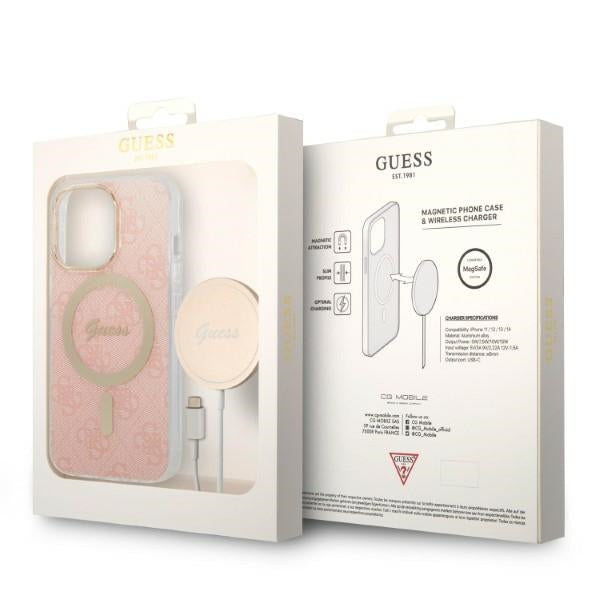 Set Guess GUBPP13LH4EACSP Case+ Charger iPhone 13 Pro pink/pink hard case 4G Print MagSafe - Cell phone cases