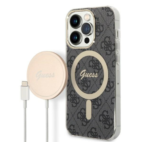 Set Guess GUBPP14LH4EACSK Case+ Charger iPhone 14 Pro 6.1’’ black/black hard case 4G Print MagSafe - Cell phone cases