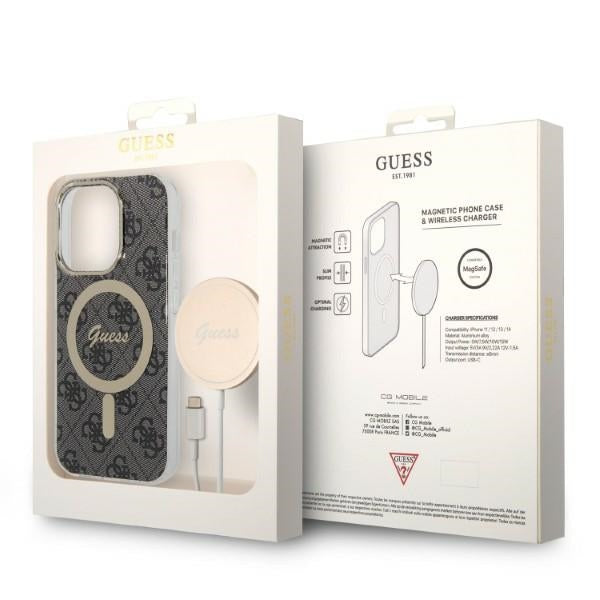Set Guess GUBPP14LH4EACSK Case+ Charger iPhone 14 Pro 6.1’’ black/black hard case 4G Print MagSafe - Cell phone cases