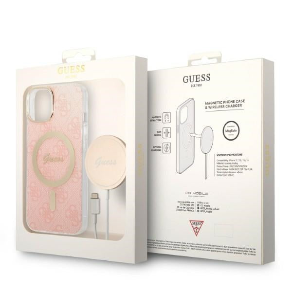 Set Guess GUBPP14MH4EACSP Case+ Charger iPhone 14 Plus 6.7’’ pink/pink hard case 4G Print MagSafe - Cell phone cases
