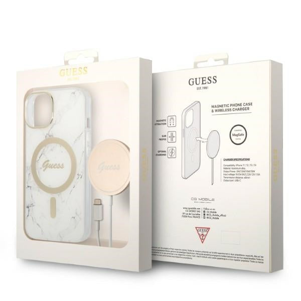 Set Guess GUBPP14MHMEACSH Case+ Charger iPhone 14 Plus 6.7’’ white/white hard case Marble MagSafe - Cell phone cases