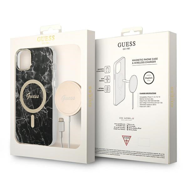 Set Guess GUBPP14MHMEACSK Case+ Charger iPhone 14 Plus 6.7’’ black/black hard case Marble MagSafe - Cell phone cases