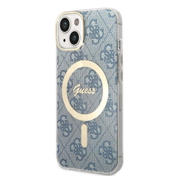 Set Guess GUBPP14SH4EACSB Case+ Charger iPhone 14 6.1’’ blue/blue hard case 4G Print MagSafe - Cell phone cases