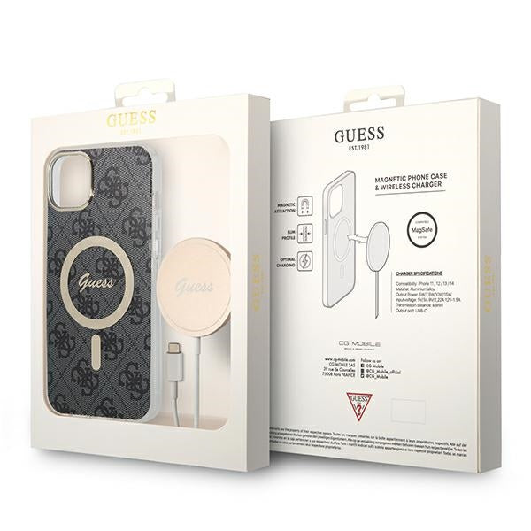 Set Guess GUBPP14SH4EACSK Case+ Charger iPhone 14 6.1’’ black/black hard case 4G Print MagSafe - Cell phone cases