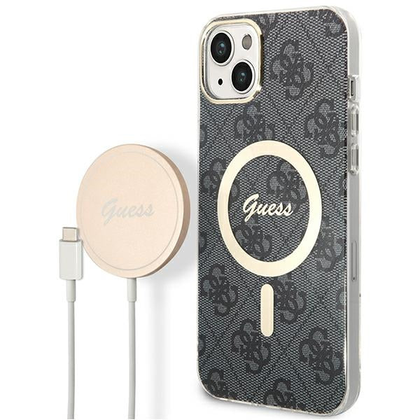 Set Guess GUBPP14SH4EACSK Case+ Charger iPhone 14 6.1’’ black/black hard case 4G Print MagSafe - Cell phone cases