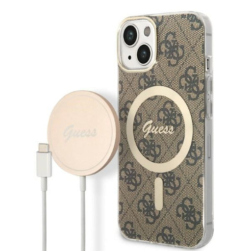 Set Guess GUBPP14SH4EACSW Case+ Charger iPhone 14 6.1’’ brown/brown hard case 4G Print MagSafe - Cell phone cases