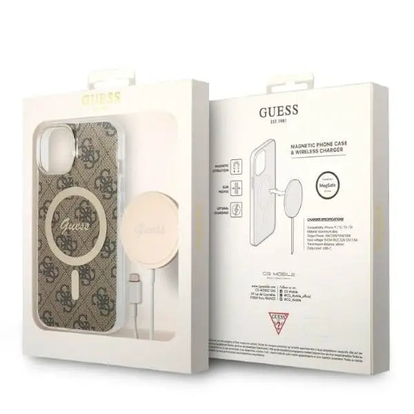 Set Guess GUBPP14SH4EACSW Case+ Charger iPhone 14 6.1’’ brown/brown hard case 4G Print MagSafe - Cell phone cases
