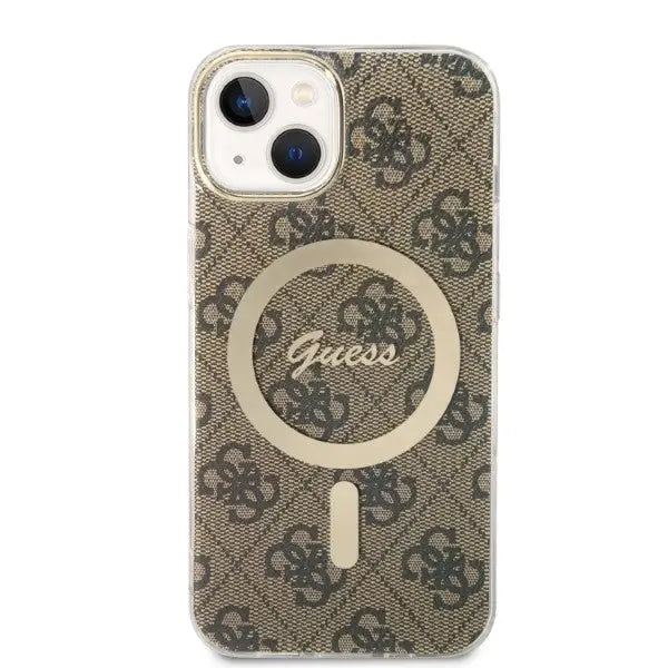 Set Guess GUBPP14SH4EACSW Case+ Charger iPhone 14 6.1’’ brown/brown hard case 4G Print MagSafe - Cell phone cases