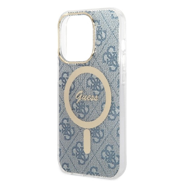 Set Guess GUBPP14XH4EACSB Case+ Charger iPhone 14 Pro Max 6.7’’ blue/blue hard case 4G Print MagSafe - Cell phone cases