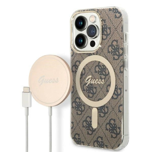 Set Guess GUBPP14XH4EACSW Case+ Charger iPhone 14 Pro Max 6.7’’ brown/brown hard case 4G Print MagSafe - Cell phone