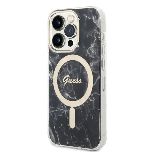 Set Guess GUBPP14XHMEACSK Case+ Charger iPhone 14 Pro Max 6.7’’ black/black hard case Marble MagSafe - Cell phone cases