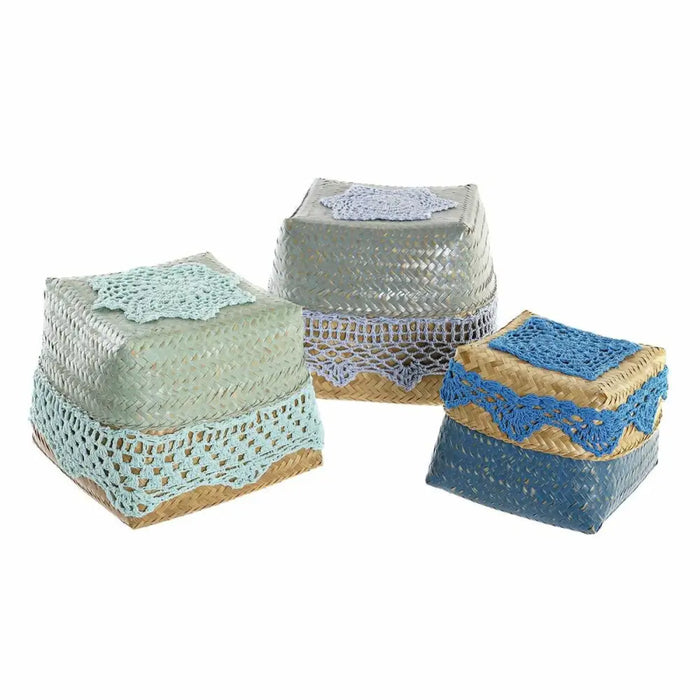 Set of decorative boxes DKD Home Decor Blue Turquoise Natural Light grey Bamboo Boho - Декорация и Осветление<<<Дом