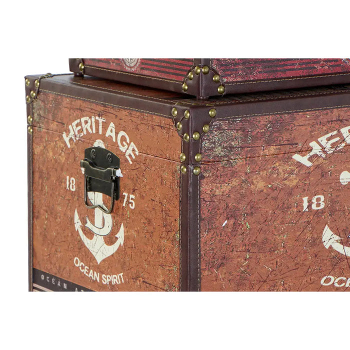 Set of decorative boxes Home ESPRIT Multicolour Wood Canvas - Декорация и Осветление<<<Дом Градина<<<BigBuy&&&Други