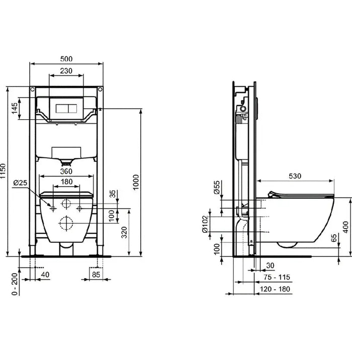 SET OF STRUCTURE FOR BUILT-IN WITH BIDET IDEALSTANDARD PROSYS 120P TESI RIMLESS+ - Структури и комплекти за