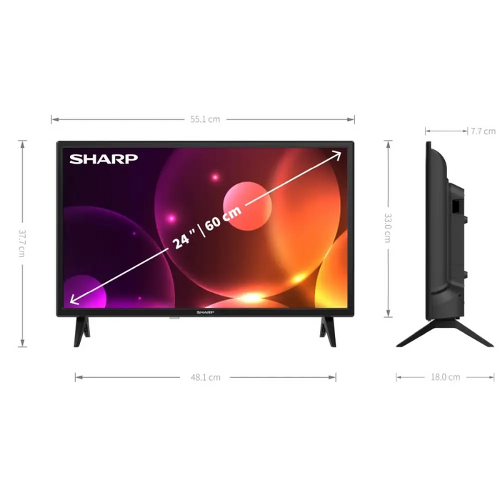 Sharp 24FA2E 24’’ LED HD 1366x768 100 000:1 DVB-T/T2/C/S/S2 Active Motion 100 Speaker 2x3W Dolby Digital CI+ 3xHDMI
