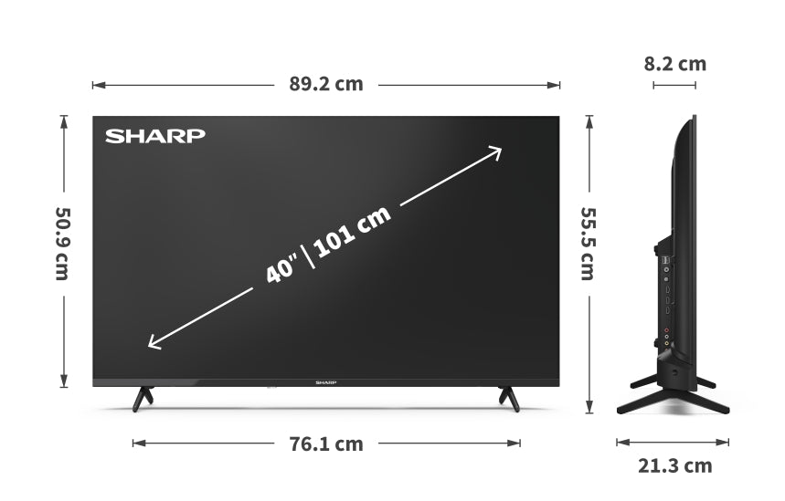 Sharp 40HA1205E, 40" LED  TV, FULL HD 1920x1080,Frameless, DVB-T/T2/C/S/S2, Active Motion 100, 1 000 000:1, Speaker 2x8W, Dolby Digital Plus, 3xHDMI, CI+, 2xUSB , HEVC/H.265 (10-bit), MPEG4/H.264, 2 pole Stand