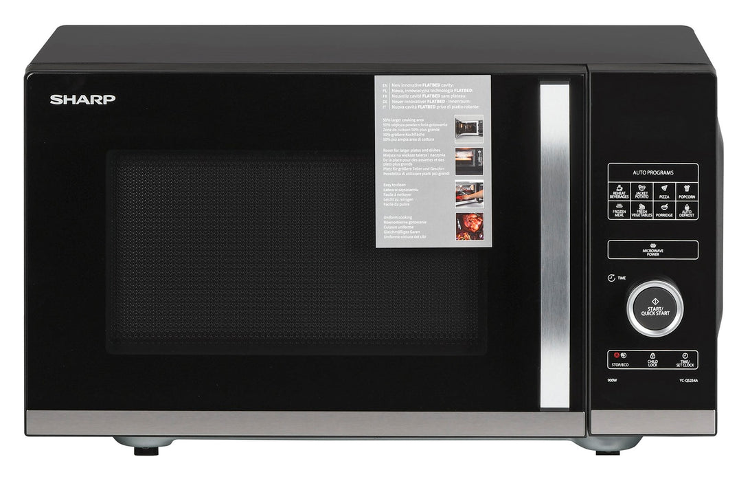 Sharp YC-QS254AE-B microwave Countertop Solo microwave 25 L 900 W Black, Stainless steel