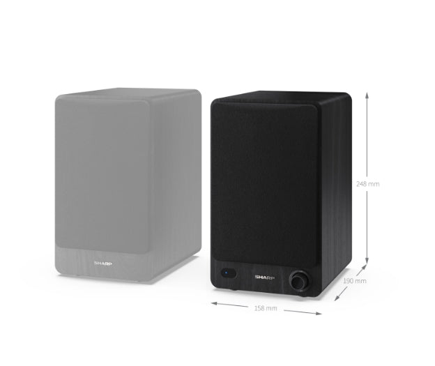 Sharp Audio Systems CP-SS30(BK), Hifi Systems BOOKSHELF SPEAKERS 60W (2 x 30W) RMS 2, Bluetooth v5.0, USB playback, MP3 Audio decoder, RCA L/R In, 3.5mm Aux-in / line-in, Digital optical-in, Wooden speaker, Black