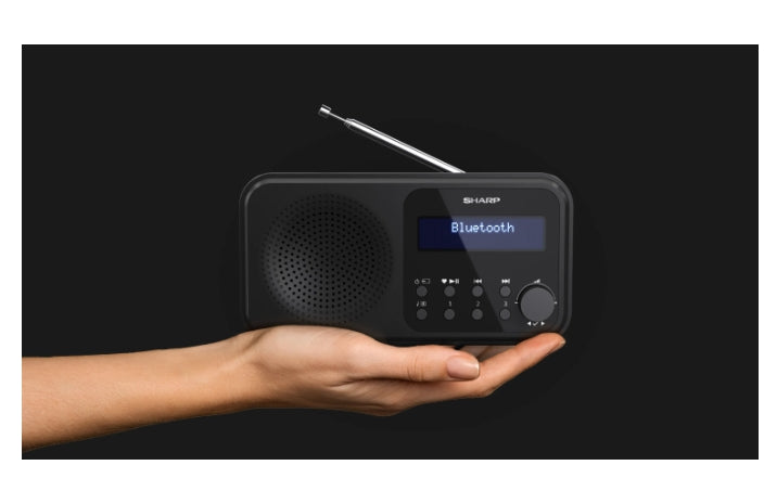 Sharp Radios DR-P420(BK), PORTABLE DIGITAL RADIO, Bluetooth 5.0, 20 DAB+/DAB/FM, Auto time/date, LCD Display, Dual alarm,Micro USB x1 (power supply),3.5mm Headphone jack / line-out, Black