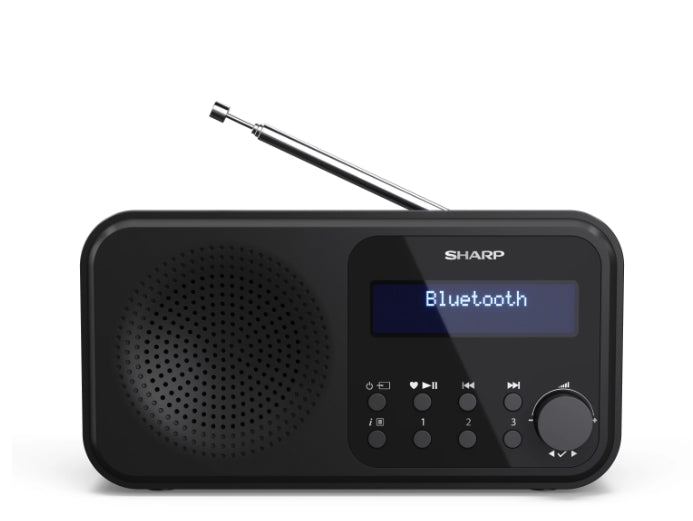 Sharp Radios DR-P420(BK), PORTABLE DIGITAL RADIO, Bluetooth 5.0, 20 DAB+/DAB/FM, Auto time/date, LCD Display, Dual alarm,Micro USB x1 (power supply),3.5mm Headphone jack / line-out, Black
