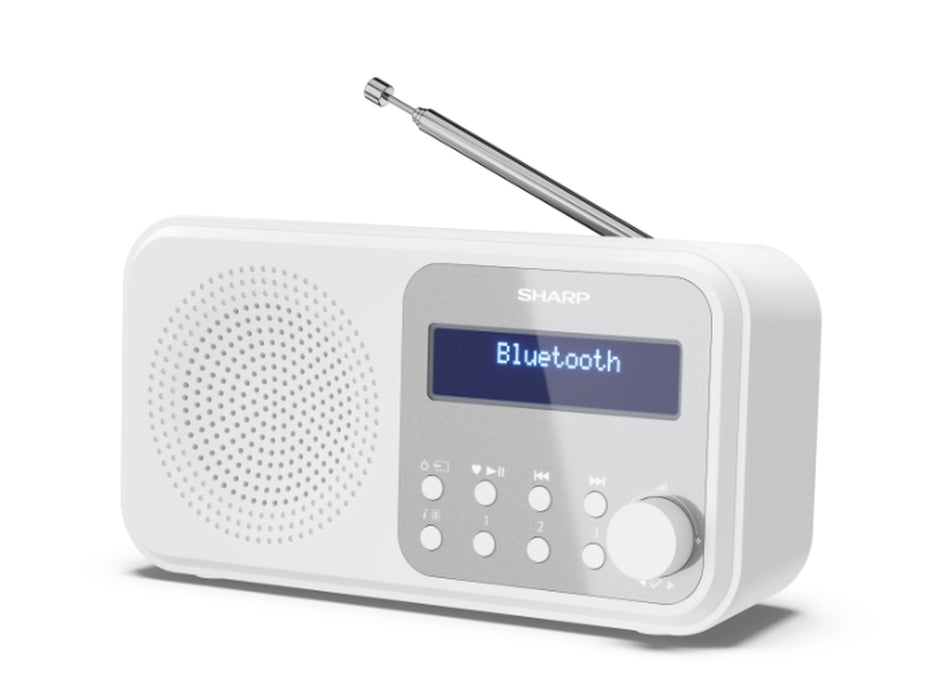 Sharp Radios DR-P420(WH), PORTABLE DIGITAL RADIO, Bluetooth 5.0, 20 DAB+/DAB/FM, Auto time/date, LCD Display, Dual alarm,Micro USB x1 (power supply),3.5mm Headphone jack / line-out, SNOWY WHITE