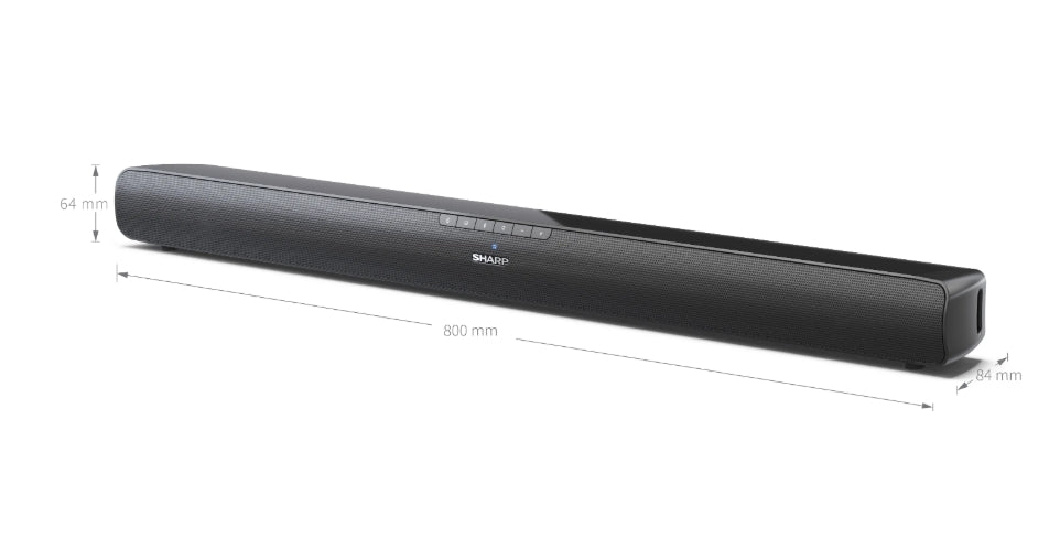 Sharp Soundbar HT-SB100, 75W 2.0 HDMI & BLUETOOTH, HDMI ARC/CEC, USB playback, 3.5mm Aux-in, Digital Optical Audio Input, Glossy black