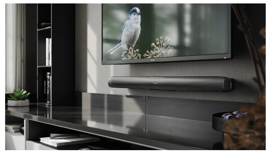 Sharp Soundbar HT-SB100, 75W 2.0 HDMI & BLUETOOTH, HDMI ARC/CEC, USB playback, 3.5mm Aux-in, Digital Optical Audio Input, Glossy black