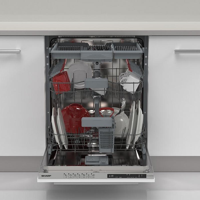 Built-in dishwasher Sharp QW-NI27I47DX, 15 sets, D, 600 W, mm