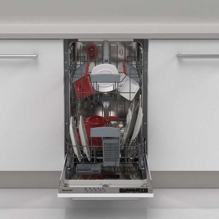 Built-in dishwasher Sharp QW-NS14I49EX, 10 place settings, 45 W, mm, E