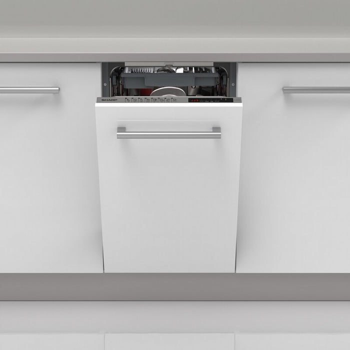 Built-in dishwasher Sharp QW-NS1GI47EX, 10 sets, E, 45 W, mm