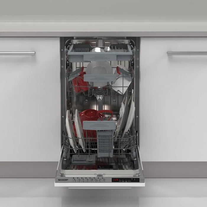 Built-in dishwasher Sharp QW-NS1GI47EX, 10 place settings, 45 W, mm, E